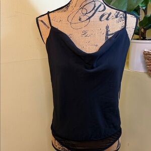 Astr Black Draped Cowl Tank Bodysuit with Spaghetti Straps NWT Medium